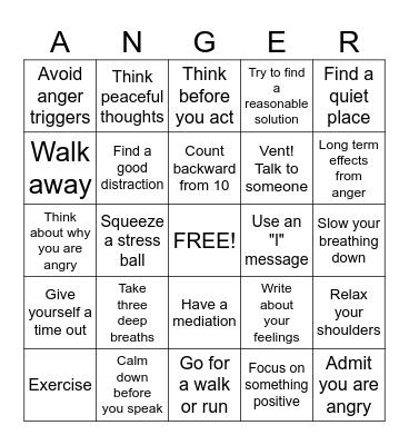 Anger Bingo Card