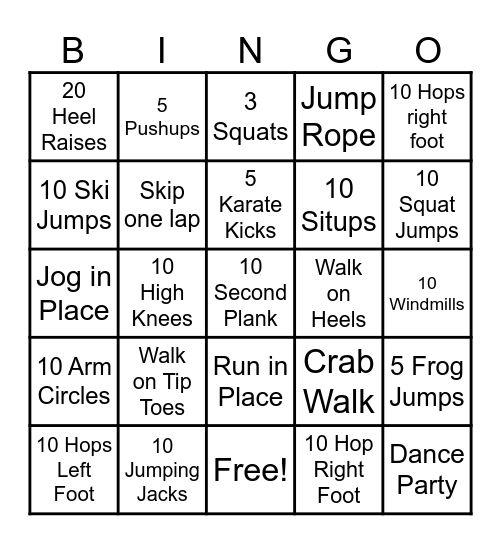 GROSS MOTOR Bingo Card