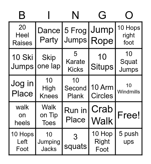 GROSS MOTOR Bingo Card