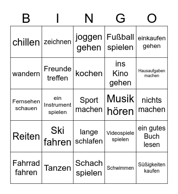 Freizeit Bingo Card
