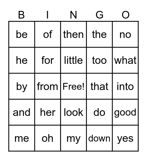 Word Bingo 1 Bingo Card