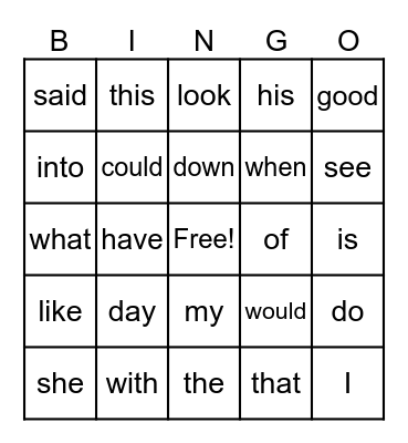 Mrs. Hall's Heart Words Bingo Card