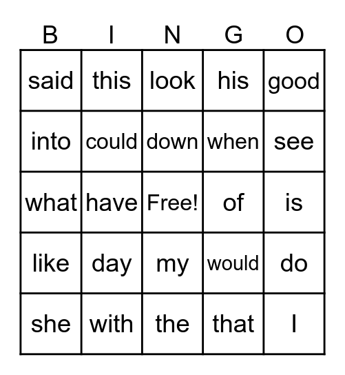 Mrs. Hall's Heart Words Bingo Card