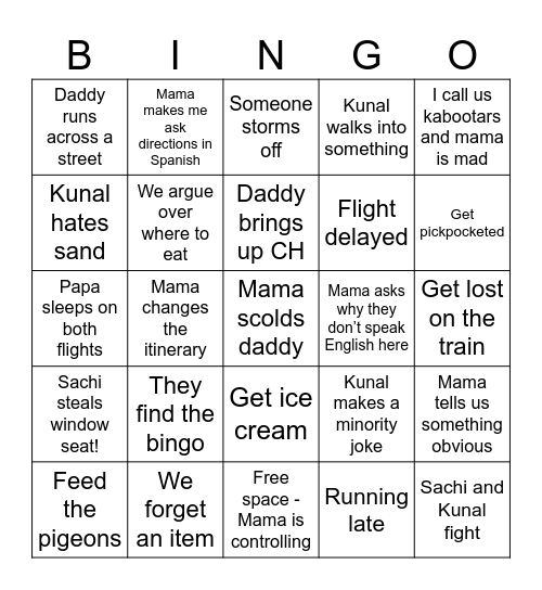 Kalra Travel Bingo Card