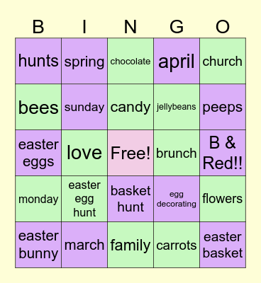 Paxton Family Easter Bingo Card