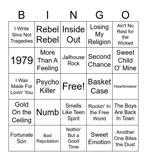 Rock #2 Bingo Card