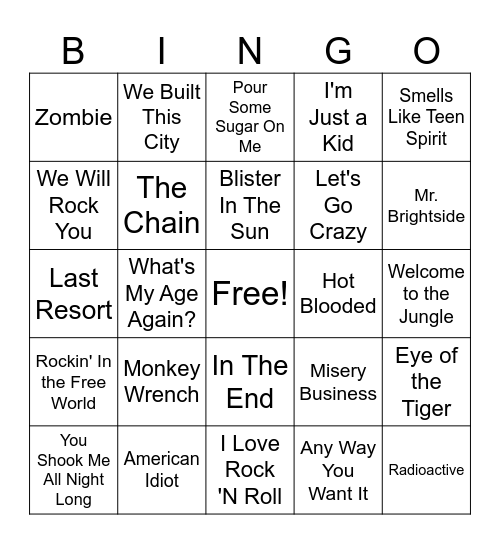 Rock #4 Bingo Card