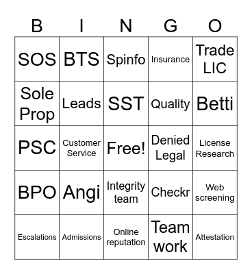 Angi Bingo Card