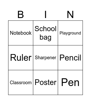 School Bingo Card
