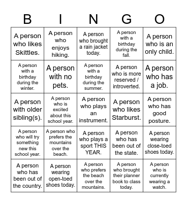 BINGO ... with a twist! Bingo Card