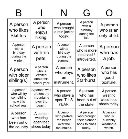 BINGO ... with a twist! Bingo Card