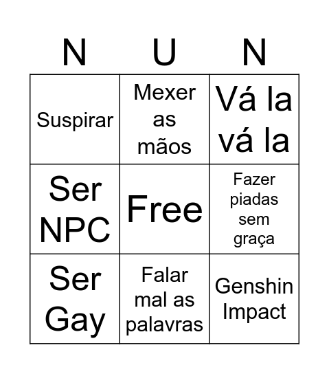 NUNO Bingo Card