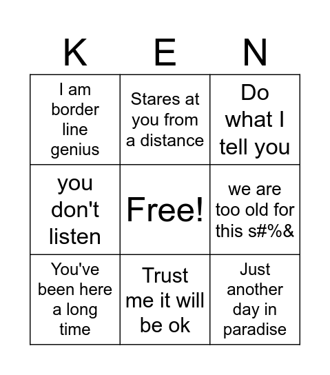 Kenny Bingo Card