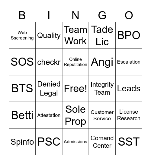 Untitled Bingo Card