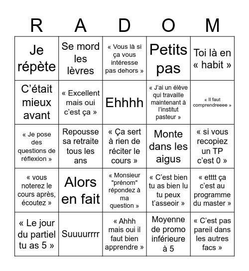 Jean Radom Bingo Card