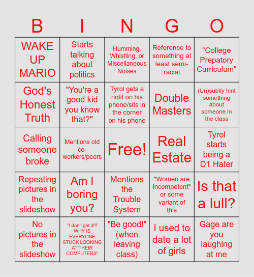 TYROL BINGO Card