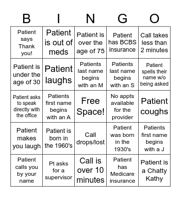 Call Center BINGO! Bingo Card