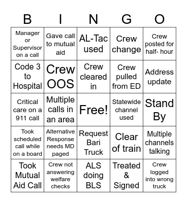 911 RADIO Bingo Card