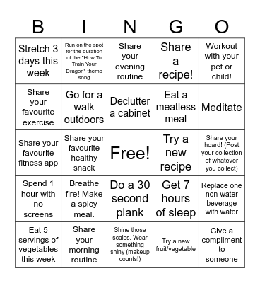 LoseIt Team Dragon Bingo Card