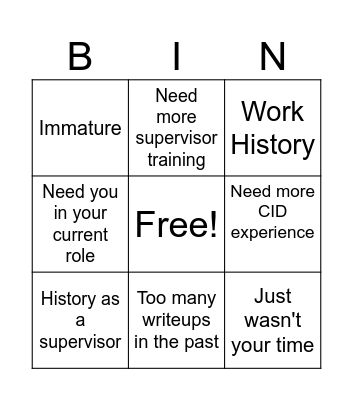 Why you weren't selected Bingo Card