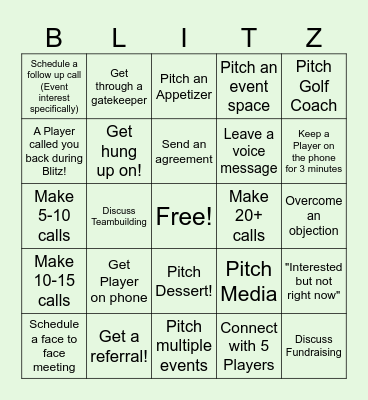 Topgolf Sales Blitz Bingo! Bingo Card