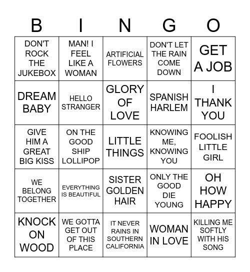 Music Bingo #52  - Leftovers Bingo Card