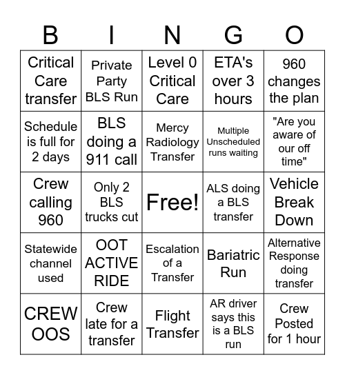 INTERFACILITY Bingo Card