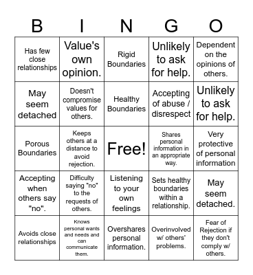 Boundaries Bingo Card