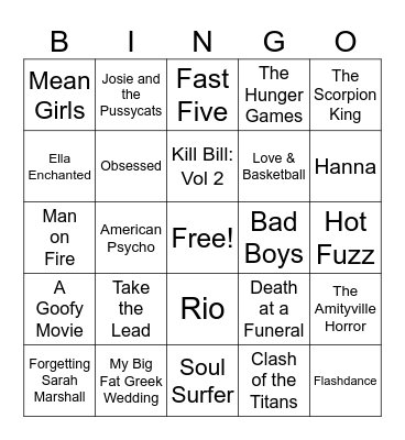 Movies Released in April Bingo Card