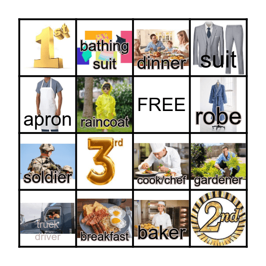 meals, jobs and clothes Bingo Card