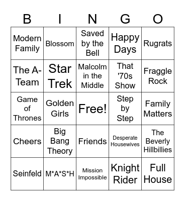 TV Theme Songs Bingo Card