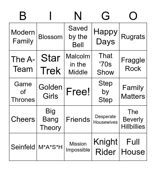 TV Theme Songs Bingo Card