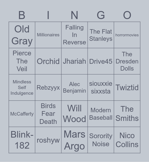 Xelqua Music Bingo Card