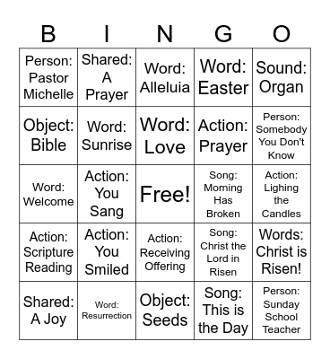 Worship Bingo - Easter Sunday! Bingo Card