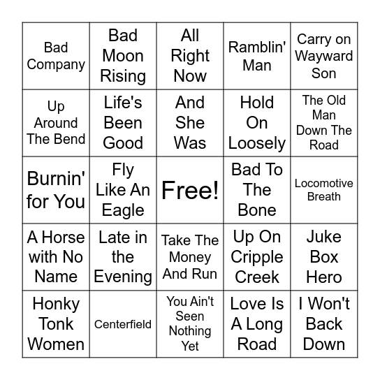 Round 2 - Grandpa Music Bingo Card