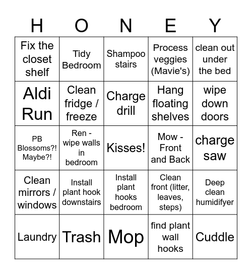 Honey Do and Me Too Bingo Card