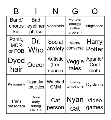 “Gifted Kid” Bingo Card