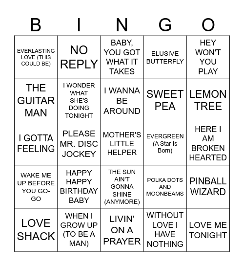 Music Bingo #54 - VARIETY PACK Bingo Card