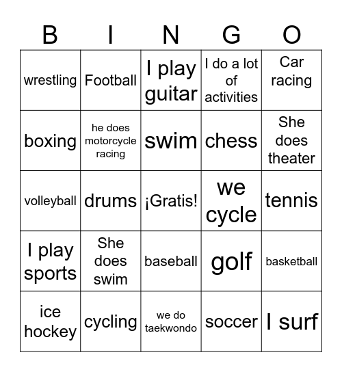 Los Deportes y Las Actividades Bingo Card
