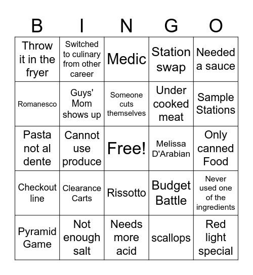 Guys Grocery Games Bingo Card