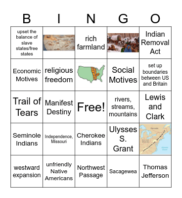 Westward Expansion Bingo Card