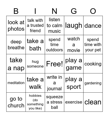 Coping with stress! Bingo Card