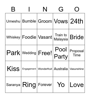 Sahej got big Buns - Engagement Party Bingo Card