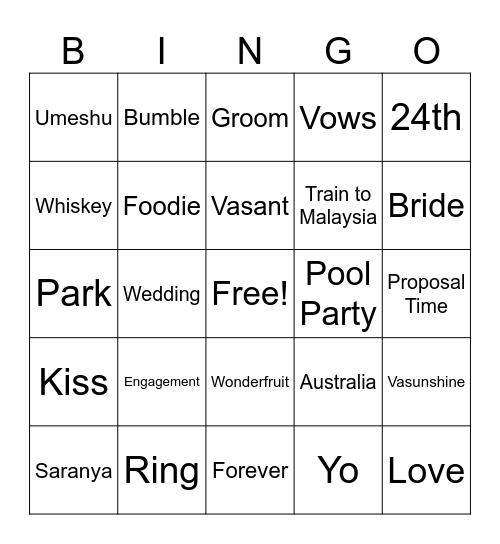 Sahej got big Buns - Engagement Party Bingo Card