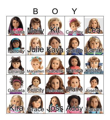 American Girl Doll Bingo Card