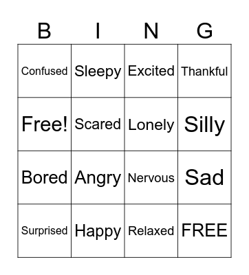 Feelings Bingo Card