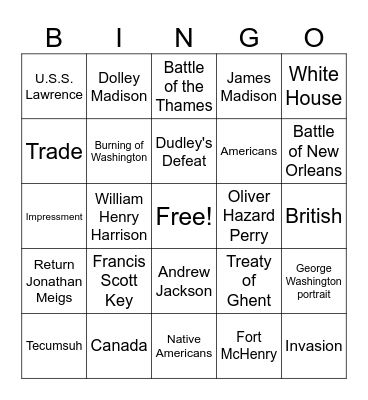 War of 1812 Bingo Card