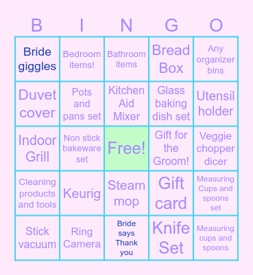 Magen's Bridal Bingo Card