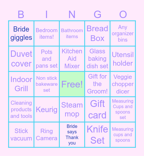 Magen's Bridal Bingo Card