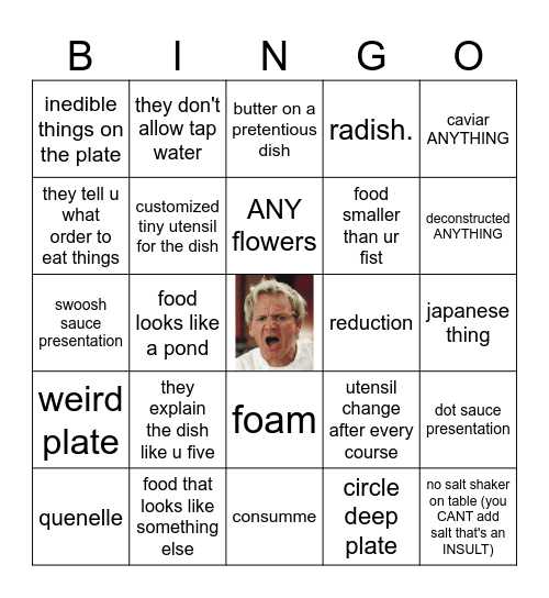 fancy restaurant Bingo Card